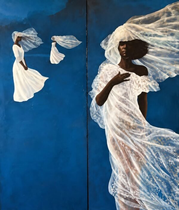 Damas fondo azul (díptico) — artwork by Jorge Severino